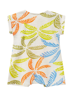 Benetton Baby Cotton Leaf Print Romper, White Cream - view 2, White Cream