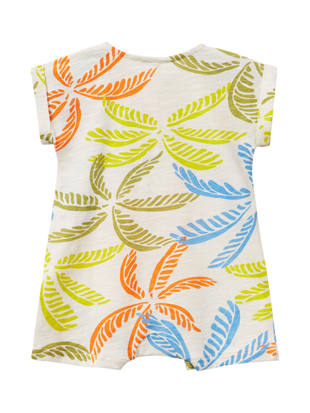 Benetton Baby Cotton Leaf Print Romper, White Cream - view 2, White Cream