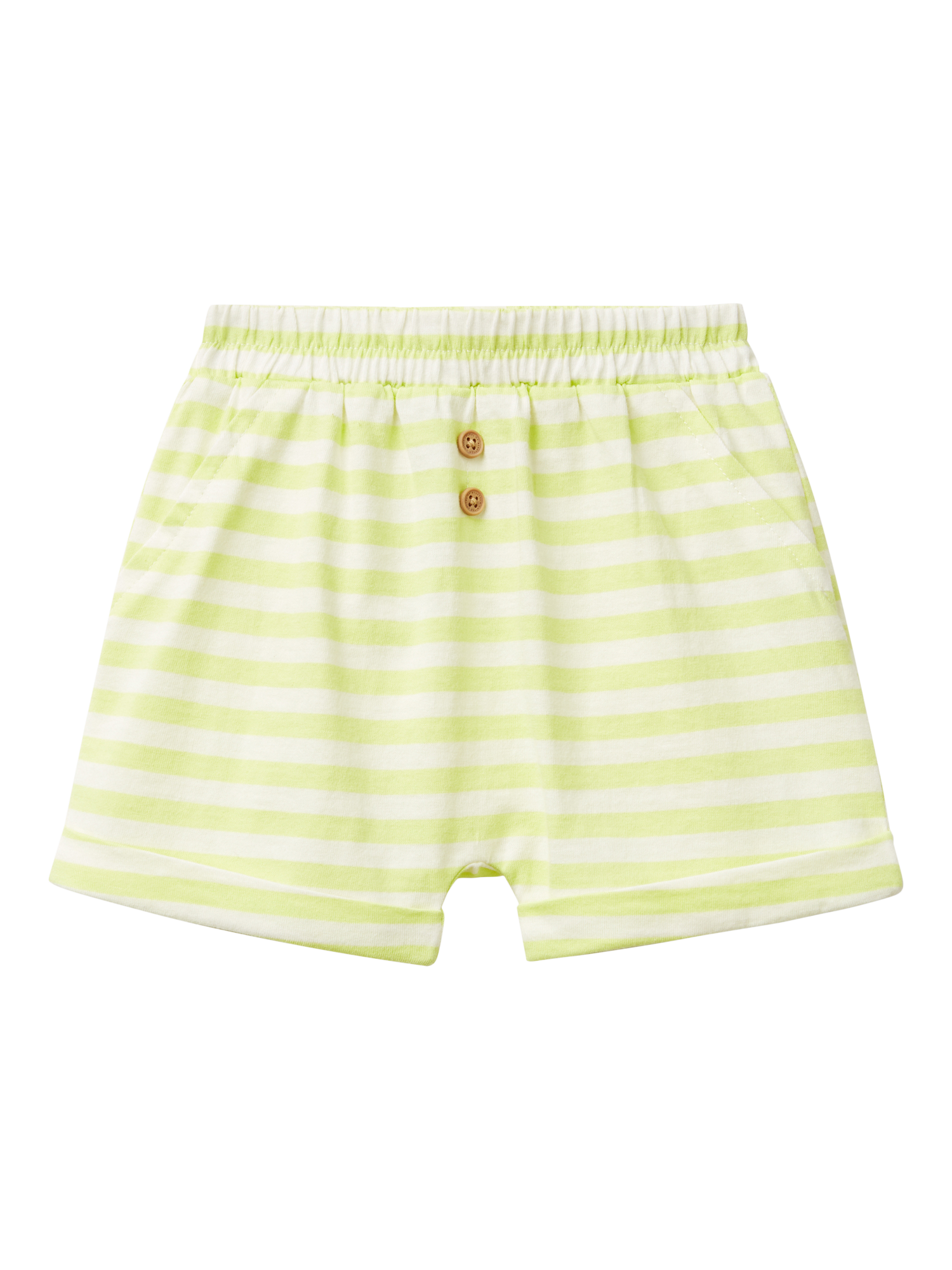 Product image 1 of 3, which shows Benetton Baby Cotton Striped Shorts, Lime, 1-3 months