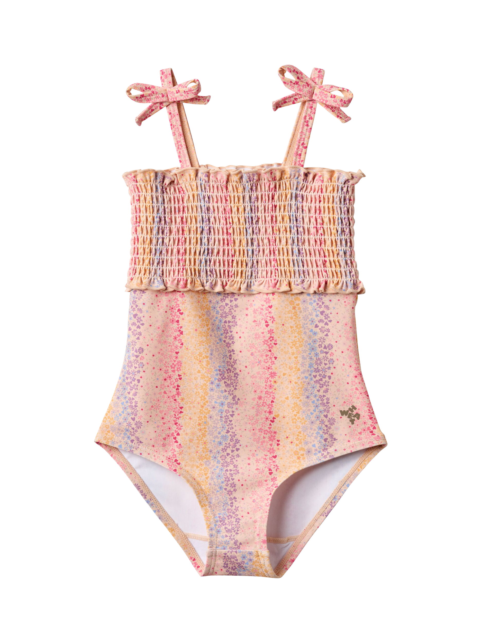 Product image 1 of 2, which shows WHEAT Kids' Selma Shirred Printed Swimsuit, Multi, 12 months