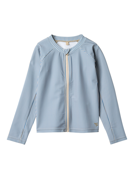 WHEAT Kids' Striped Long Sleeve Swim T-Shirt, Blue Mid, 