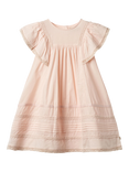 WHEAT Kids' Minna Cotton Frill Sleeve Lace Trim Dress, Powder