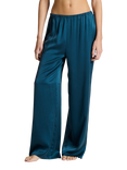 ASCENO Austin Pure Silk Wide Leg Trousers, Blue