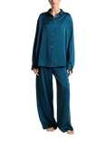 ASCENO Austin Pure Silk Wide Leg Trousers, Blue