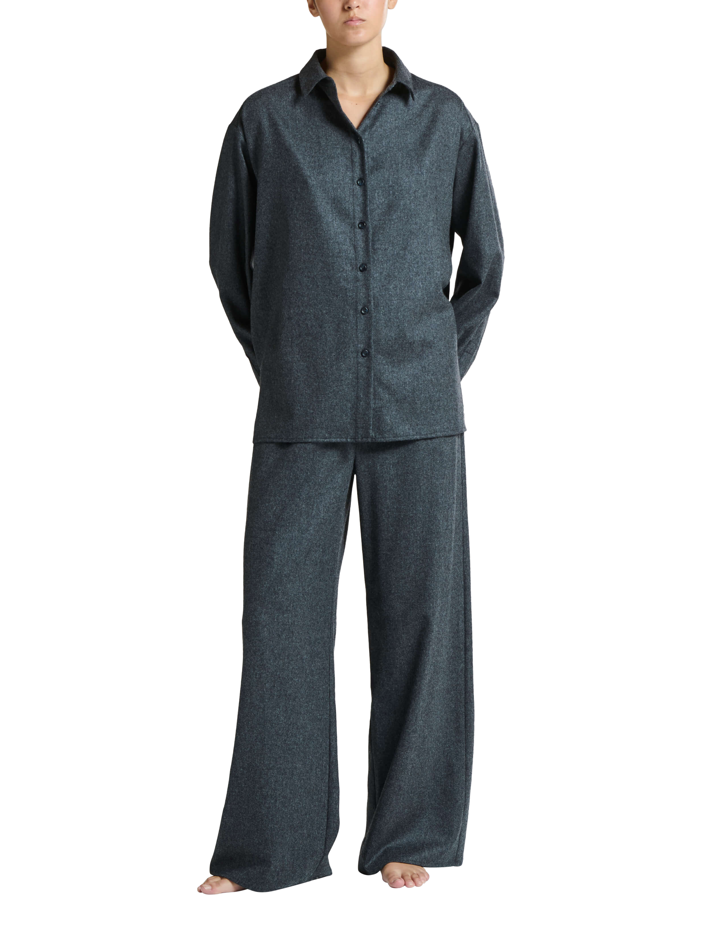 Product image 2 of 6, which shows ASCENO Austin Wool Rich Trousers, Charcoal, XS