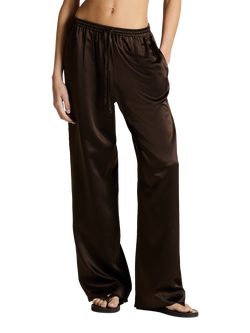 ASCENO Aurelia Silk Blend Trousers, Dark Brown, Dark Brown