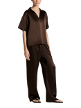 ASCENO Aurelia Silk Blend Trousers, Dark Brown