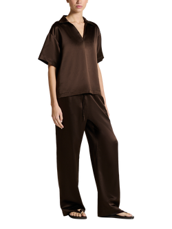 ASCENO Aurelia Silk Blend Trousers, Dark Brown - view 2, Dark Brown