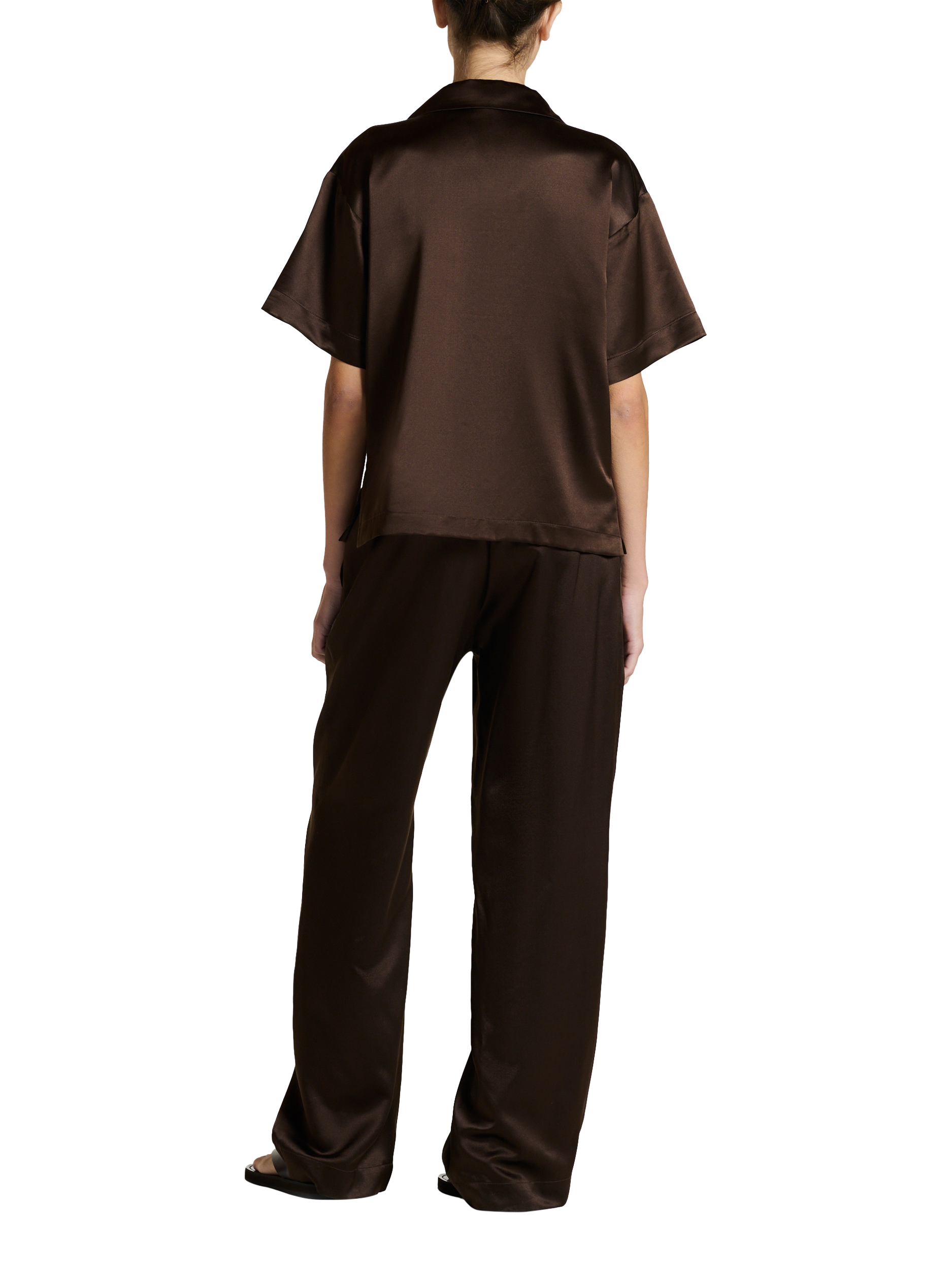 Product image 5 of 6, which shows ASCENO Aurelia Silk Blend Trousers, Dark Brown, XS