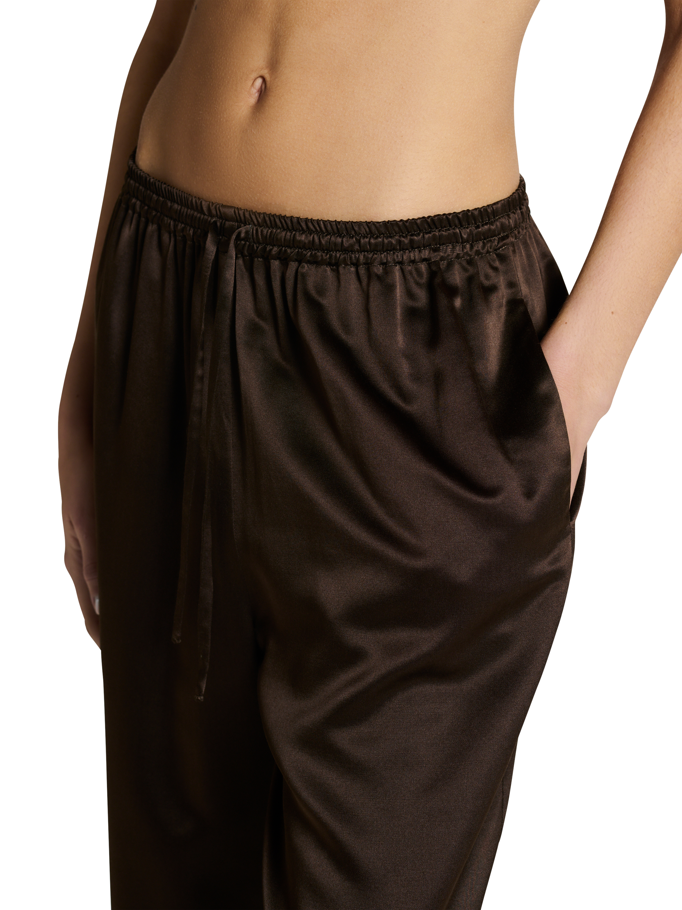 Product image 6 of 6, which shows ASCENO Aurelia Silk Blend Trousers, Dark Brown, XS