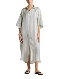 ASCENO Catania Pure Silk Shirt Dress, White/Brown