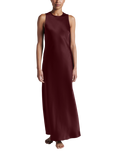 ASCENO Valencia Pure Silk Satin Maxi Dress, Maroon