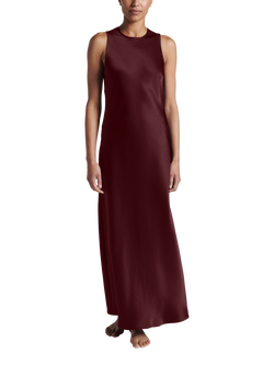 ASCENO Valencia Pure Silk Satin Maxi Dress, Maroon, Maroon