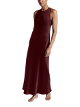 ASCENO Valencia Pure Silk Satin Maxi Dress, Maroon