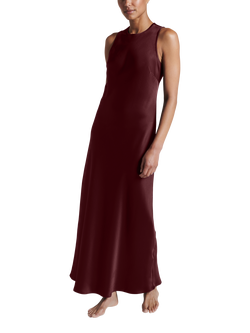 ASCENO Valencia Pure Silk Satin Maxi Dress, Maroon - view 2, Maroon