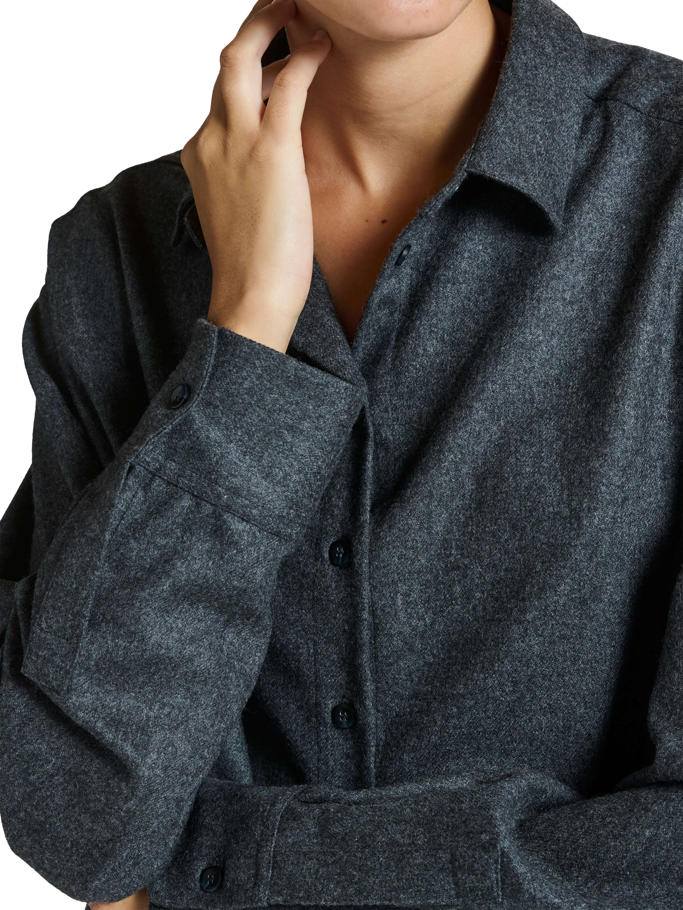 Product image 3 of 3, which shows ASCENO Maya Wool Rich Shirt, Charcoal, XS