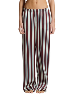 ASCENO Rosa Stripe Pure Silk Trousers, Brown/White, Brown/White