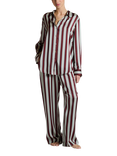 ASCENO Rosa Stripe Pure Silk Trousers, Brown/White