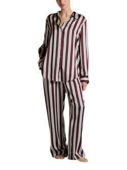 ASCENO Rosa Stripe Pure Silk Trousers, Brown/White - view 2, Brown/White