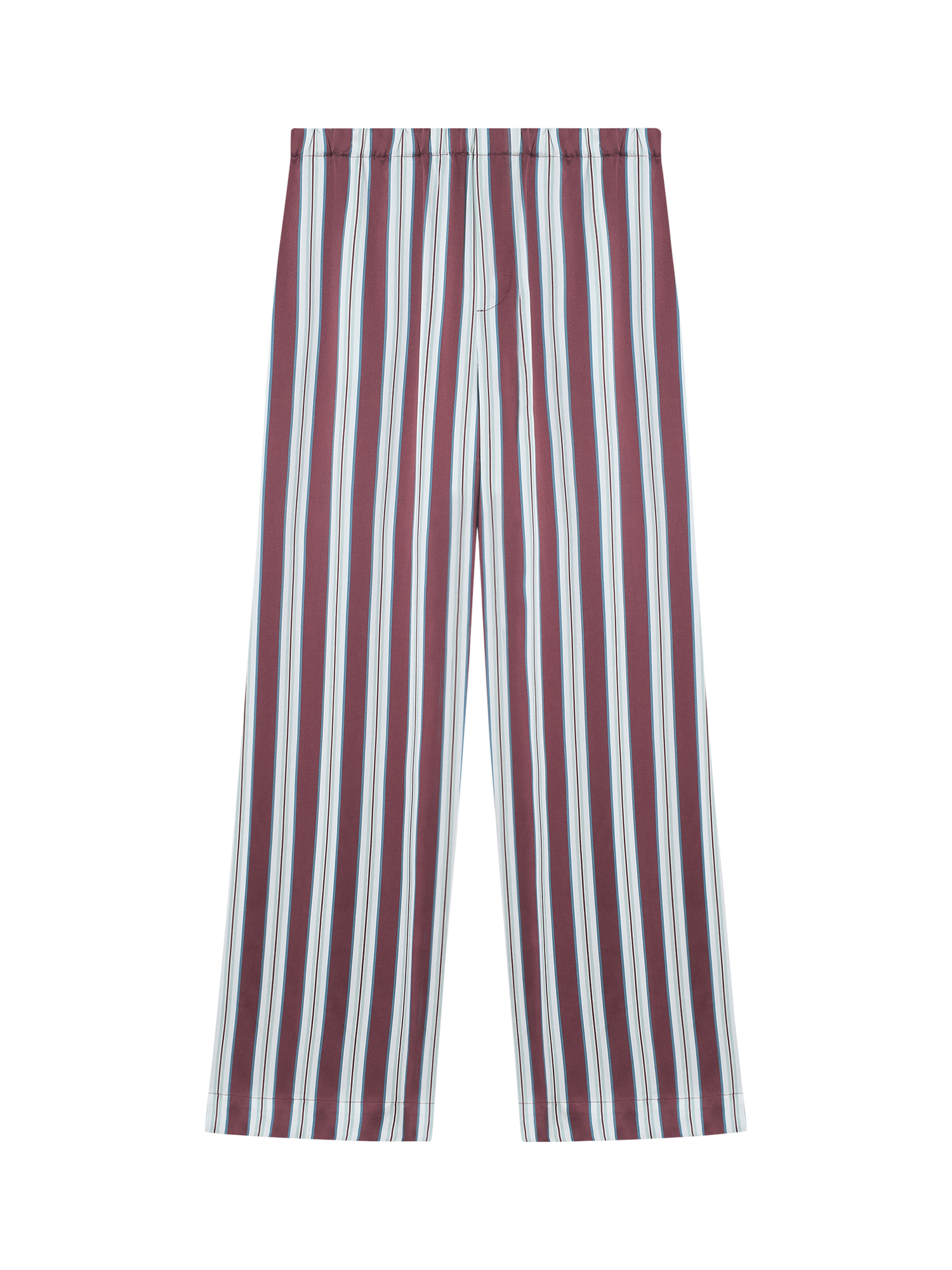 Product image 4 of 7, which shows ASCENO Rosa Stripe Pure Silk Trousers, Brown/White, XS