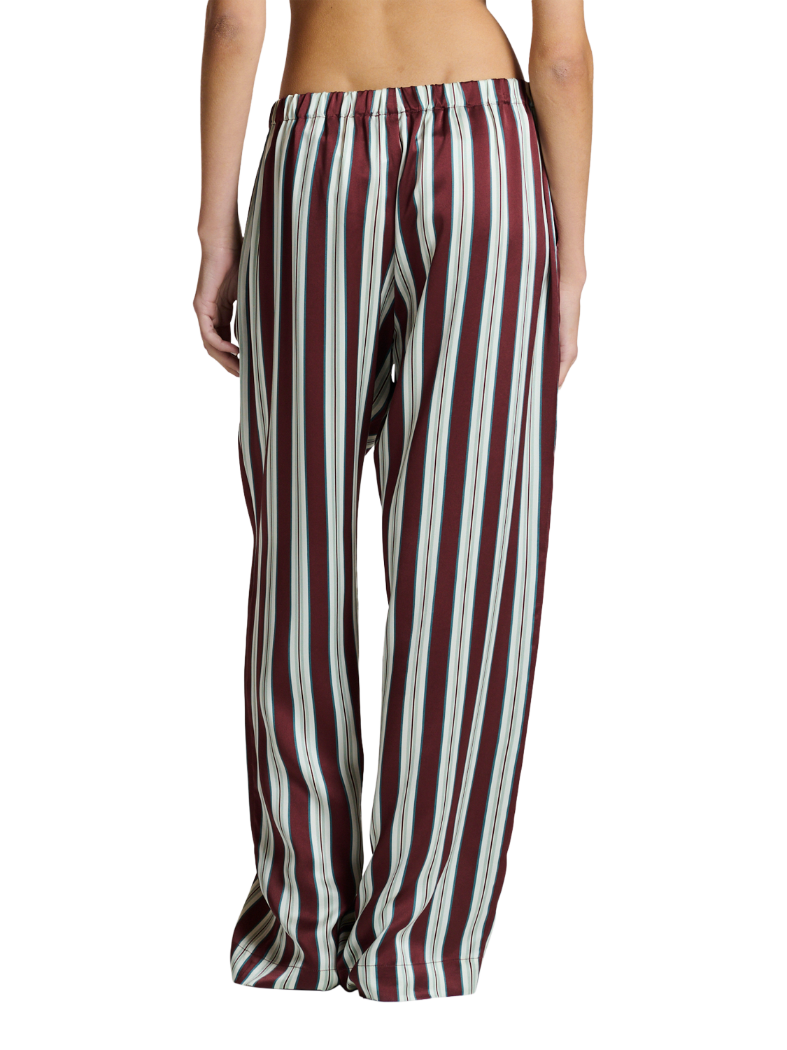 Product image 5 of 7, which shows ASCENO Rosa Stripe Pure Silk Trousers, Brown/White, XS