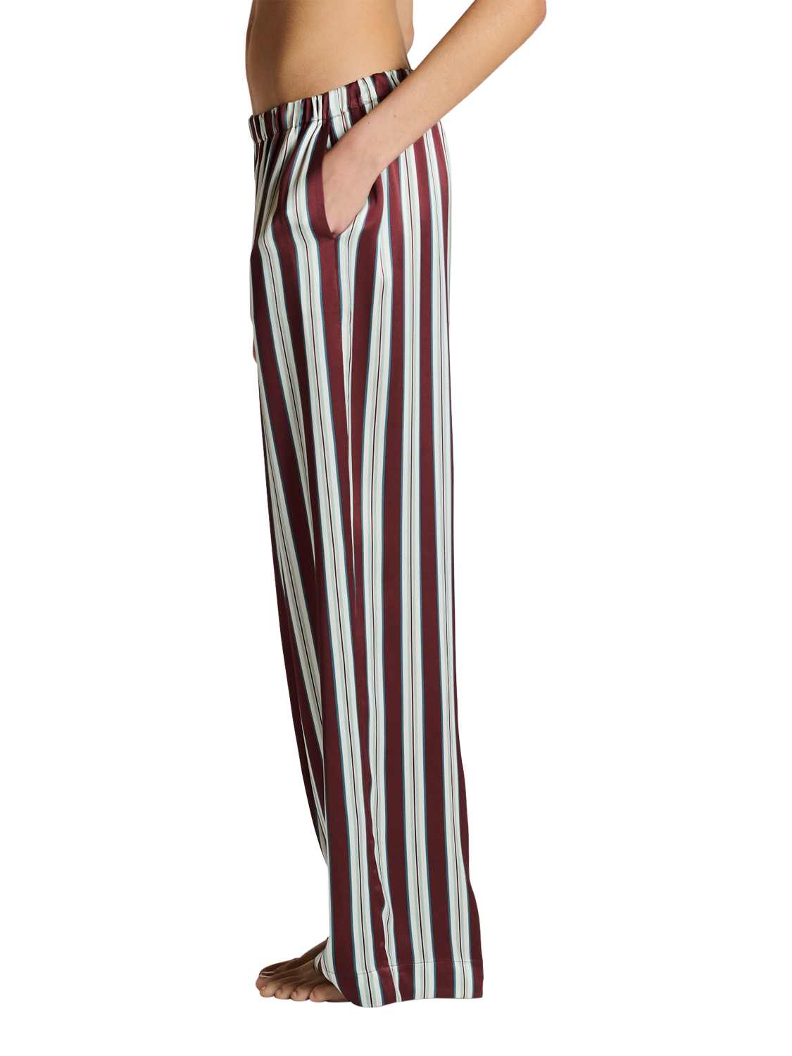 Product image 6 of 7, which shows ASCENO Rosa Stripe Pure Silk Trousers, Brown/White, XS