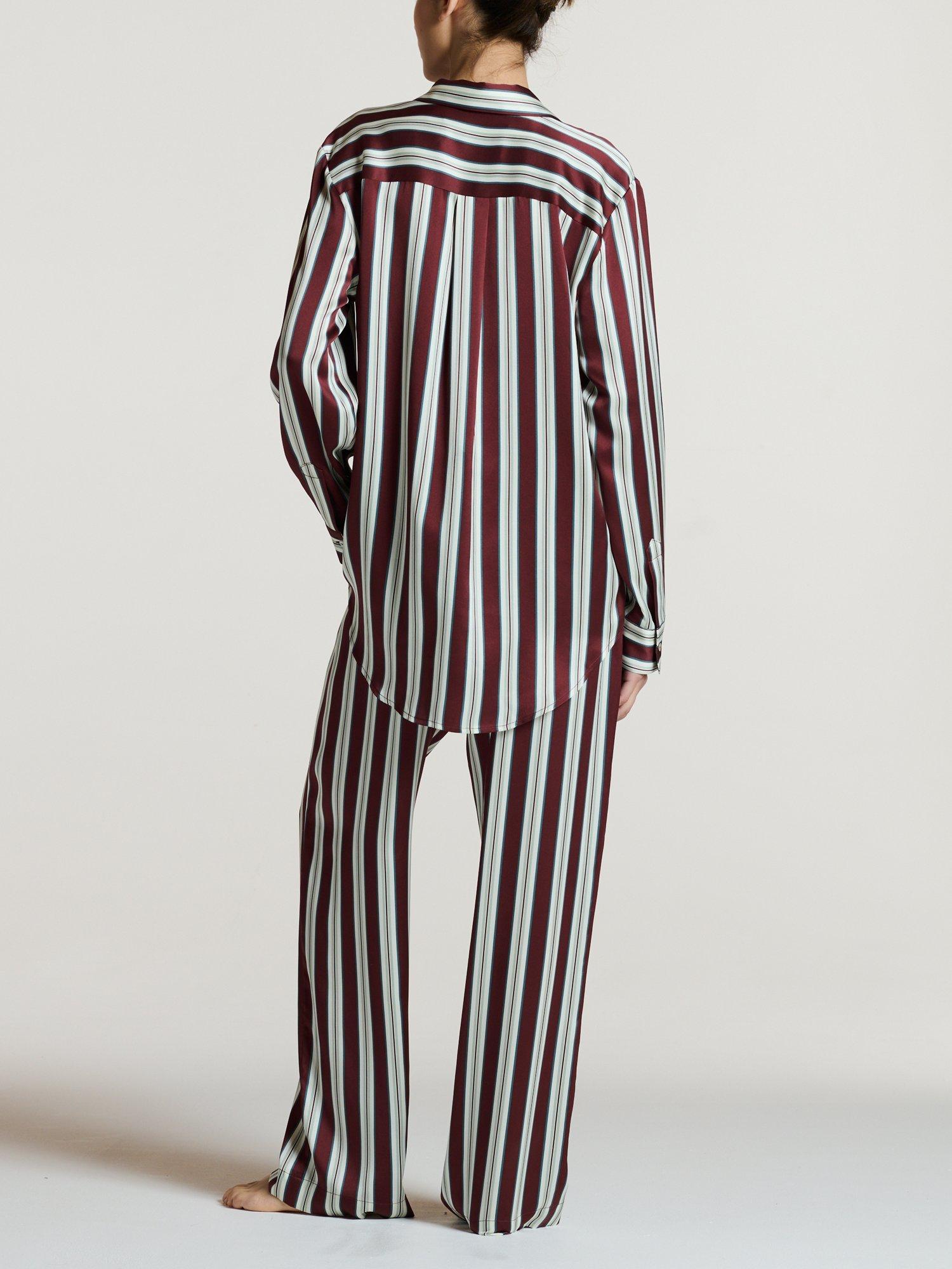 Product image 7 of 7, which shows ASCENO Rosa Stripe Pure Silk Trousers, Brown/White, XS