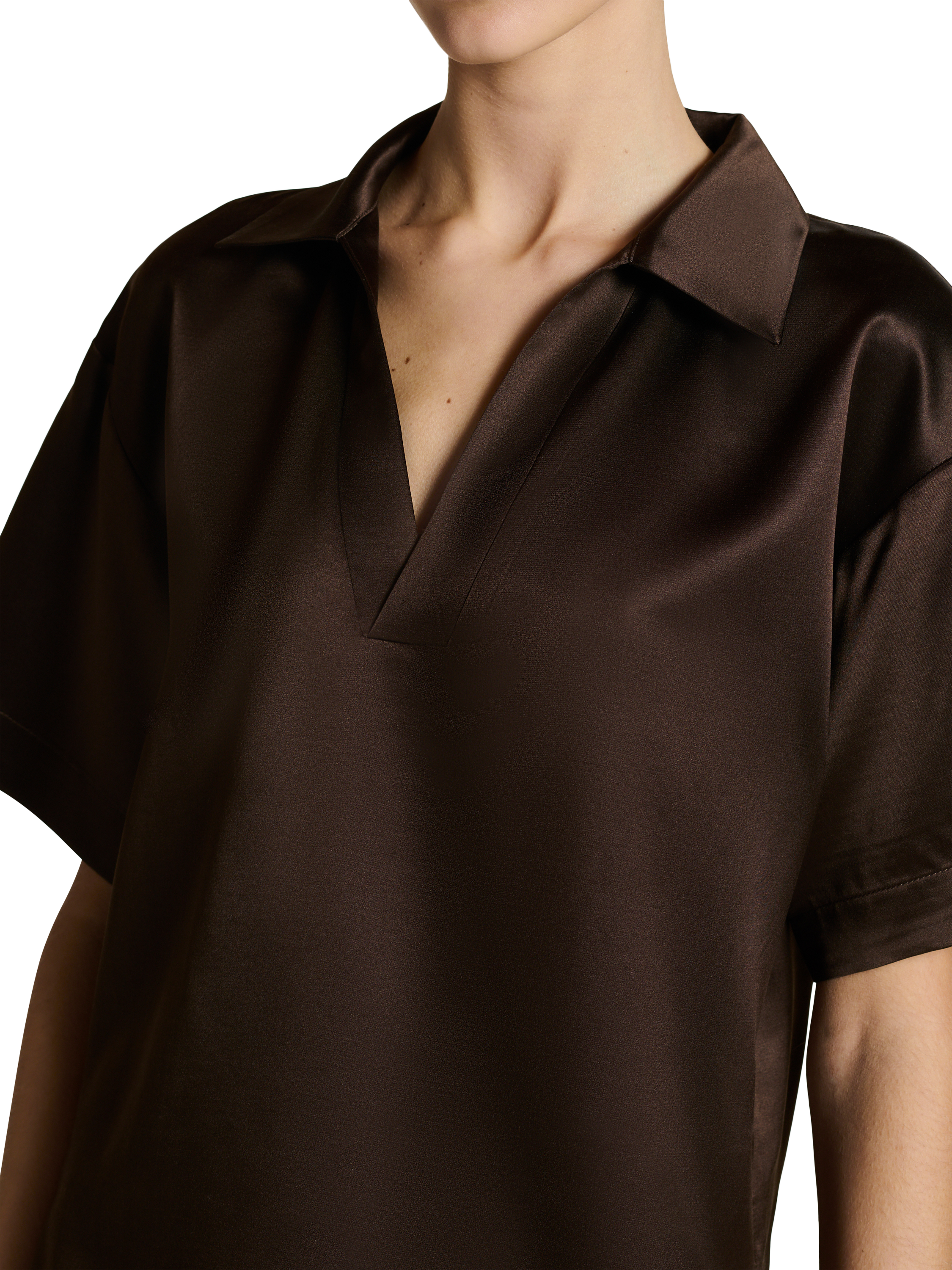 Product image 3 of 6, which shows ASCENO Modena Silk Rich Top, Dark Brown, XS