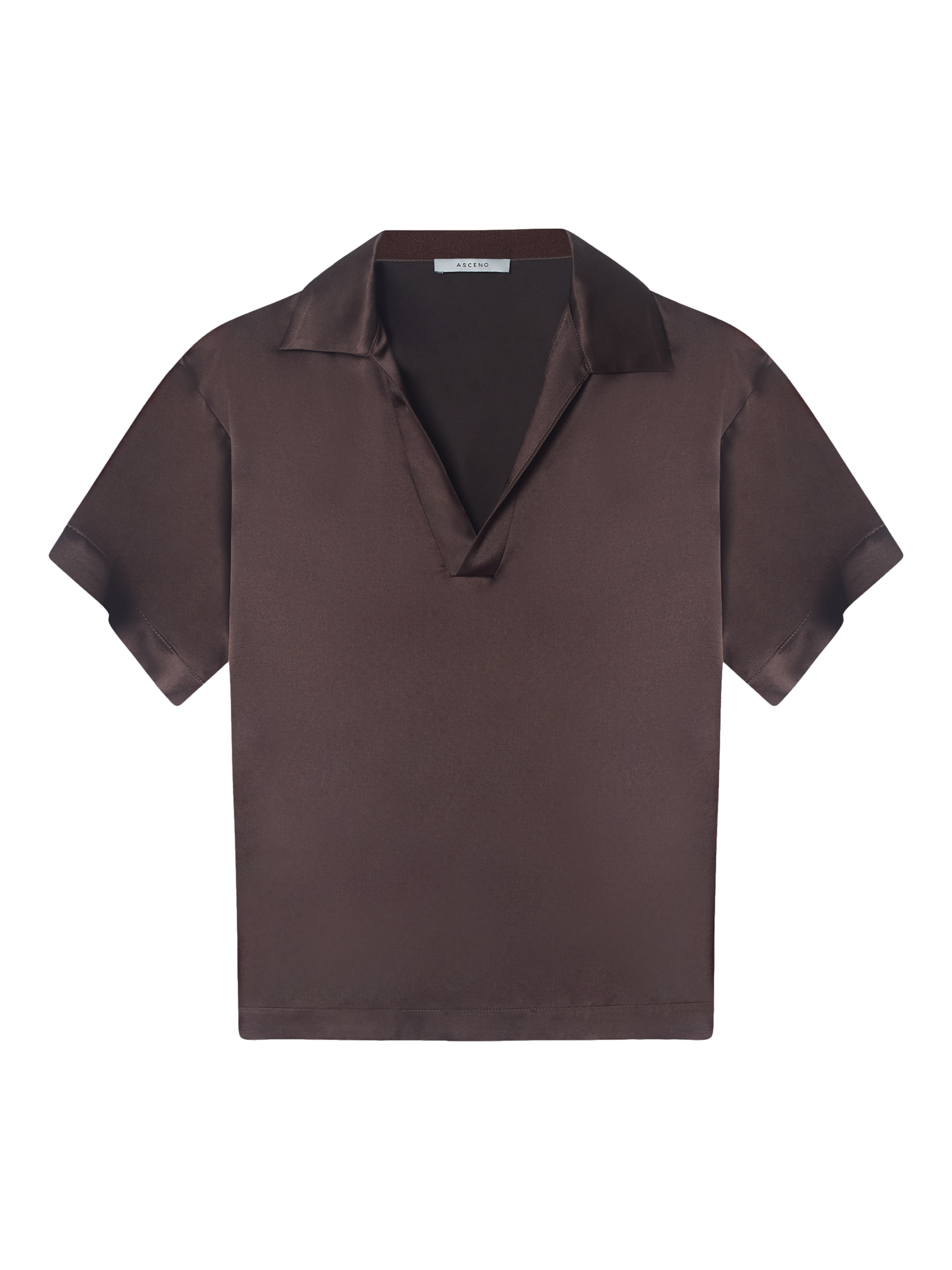 Product image 4 of 6, which shows ASCENO Modena Silk Rich Top, Dark Brown, XS