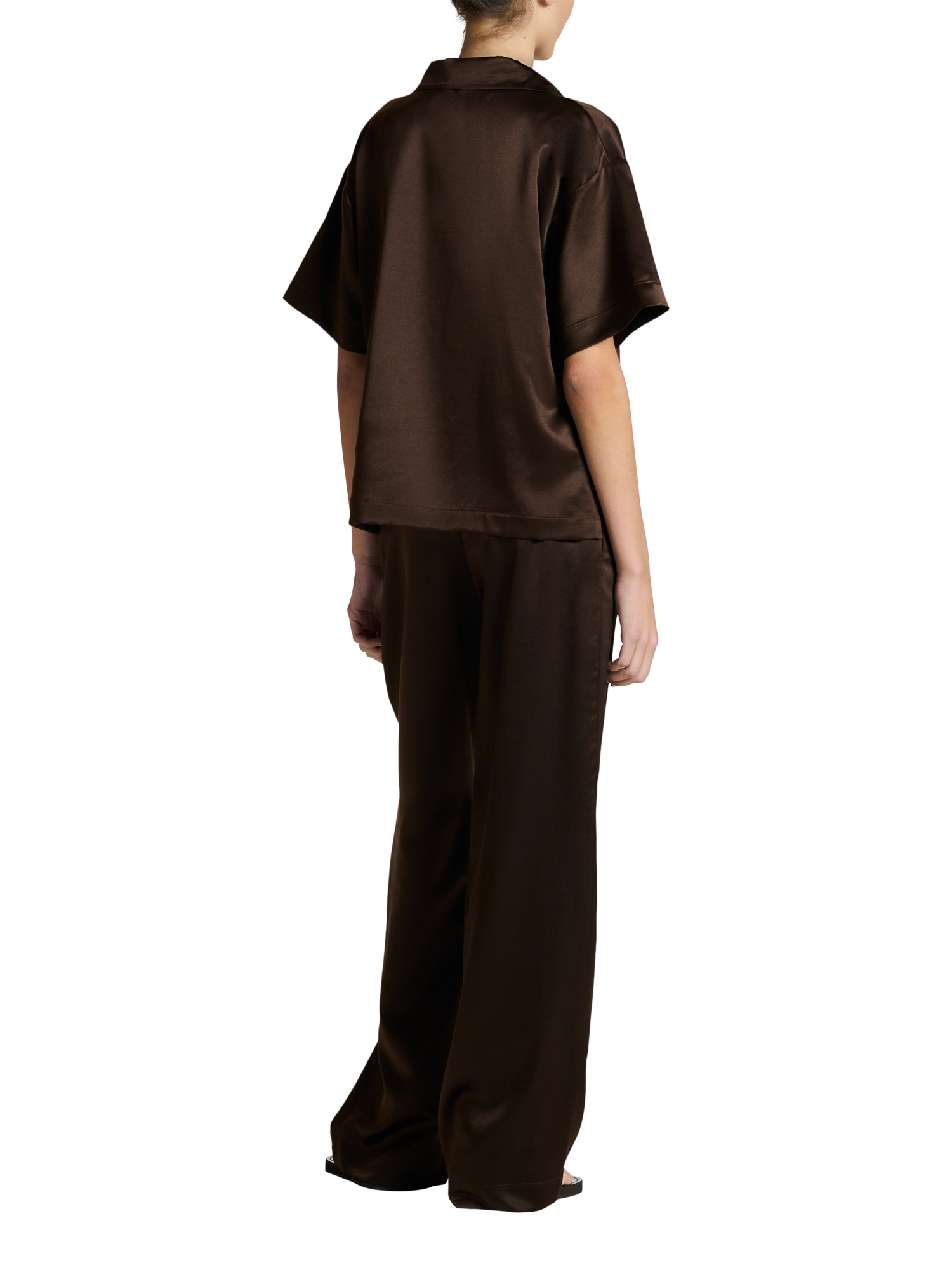 Product image 5 of 6, which shows ASCENO Modena Silk Rich Top, Dark Brown, XS