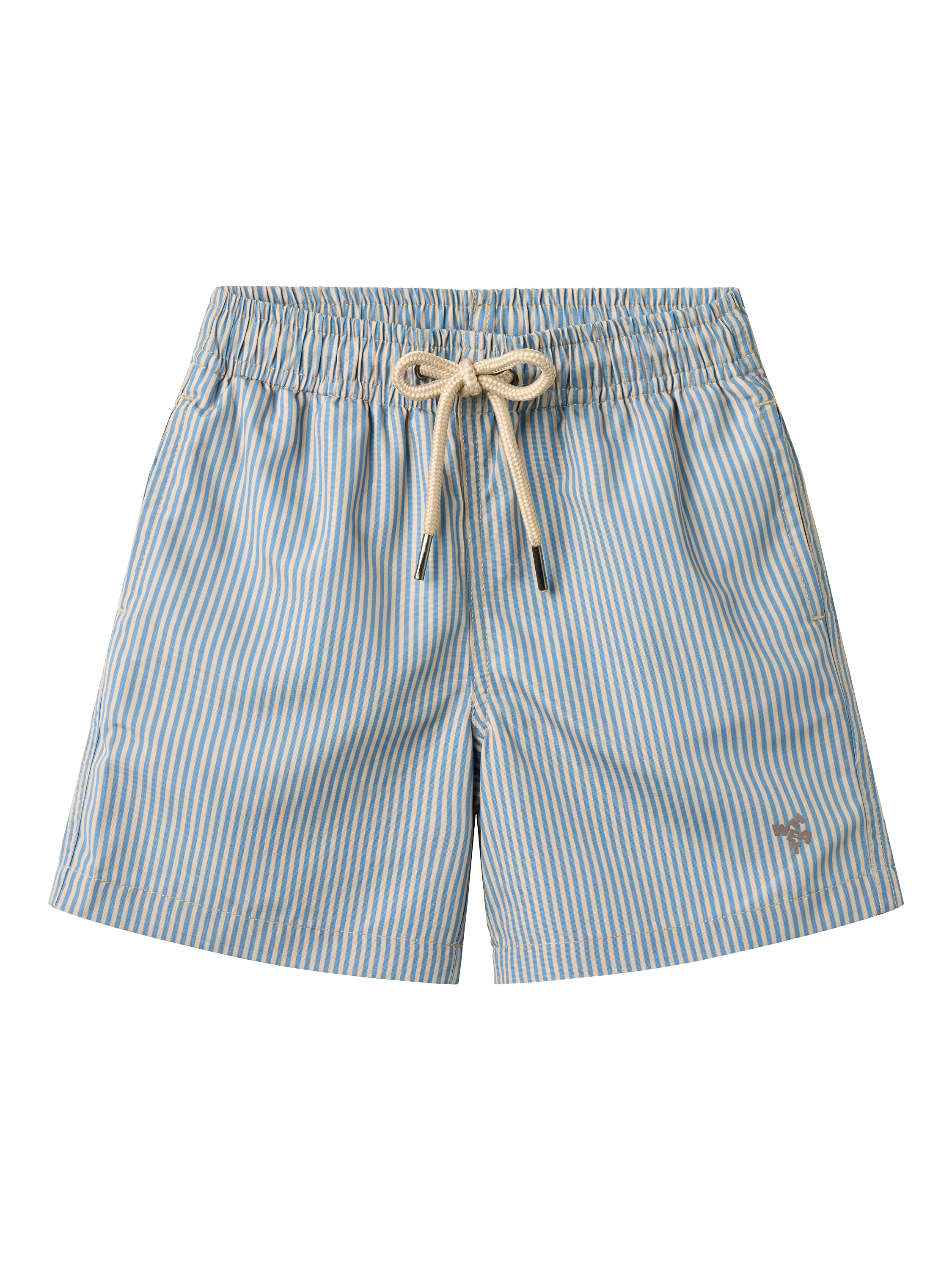 Product image 1 of 2, which shows WHEAT Kids' Hansi Striped Drawstring Swim Shorts, Blue, 12 months