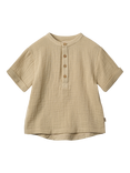 WHEAT Kids' Svend Cotton Short Sleeved Button Shirt, 9441 Soft Sand