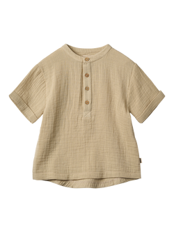 WHEAT Kids' Svend Cotton Short Sleeved Button Shirt, 9441 Soft Sand, 9441 Soft Sand