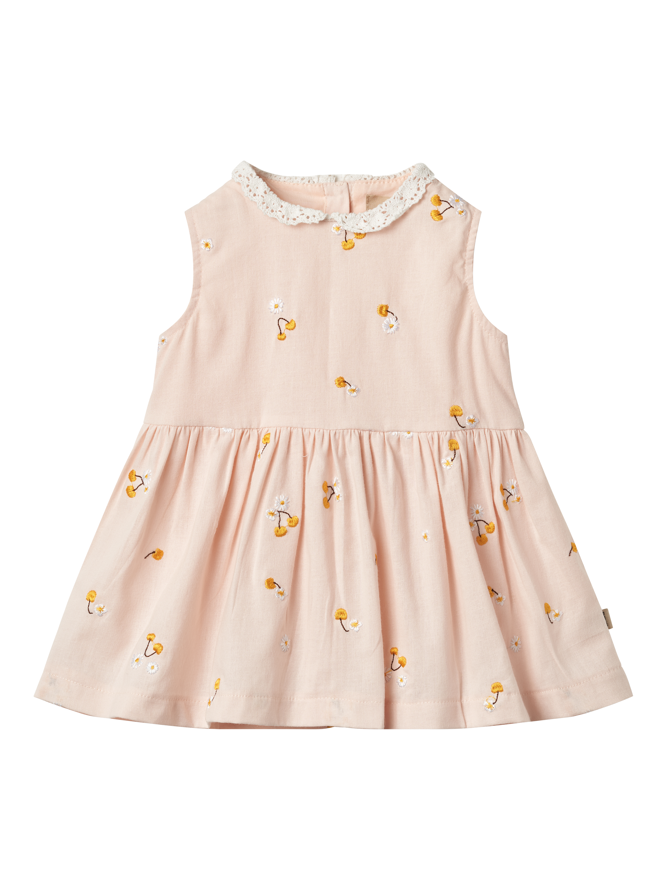 Product image 1 of 3, which shows WHEAT Baby Elma Cotton Sleeveless Floral Embroidered Dress, Natural Cream, 2 years