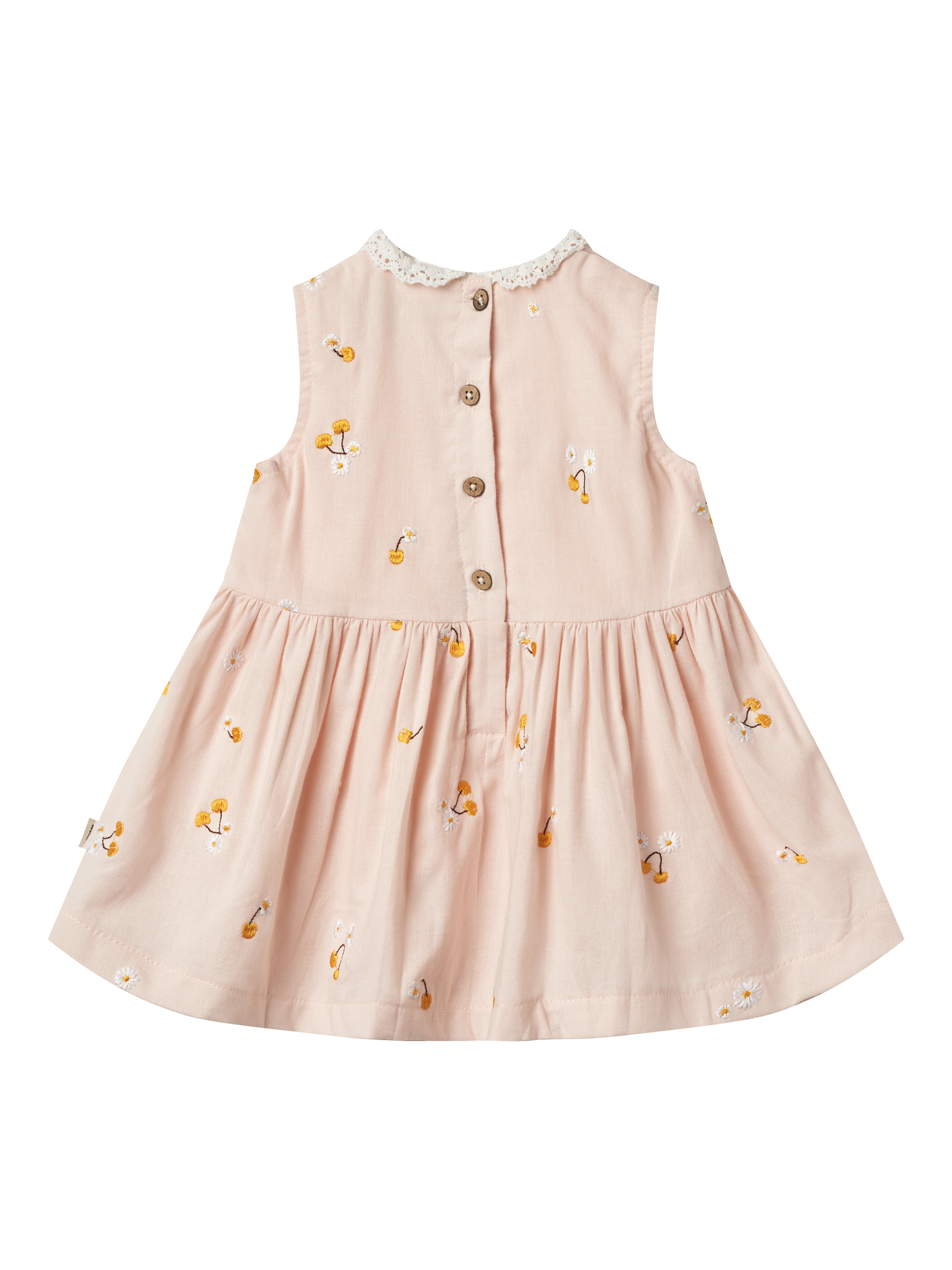 Product image 2 of 3, which shows WHEAT Baby Elma Cotton Sleeveless Floral Embroidered Dress, Natural Cream, 2 years