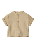 WHEAT Baby Cotton Short Sleeved Button Shirt, 9441 Soft Sand