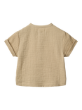 WHEAT Baby Cotton Short Sleeved Button Shirt, 9441 Soft Sand