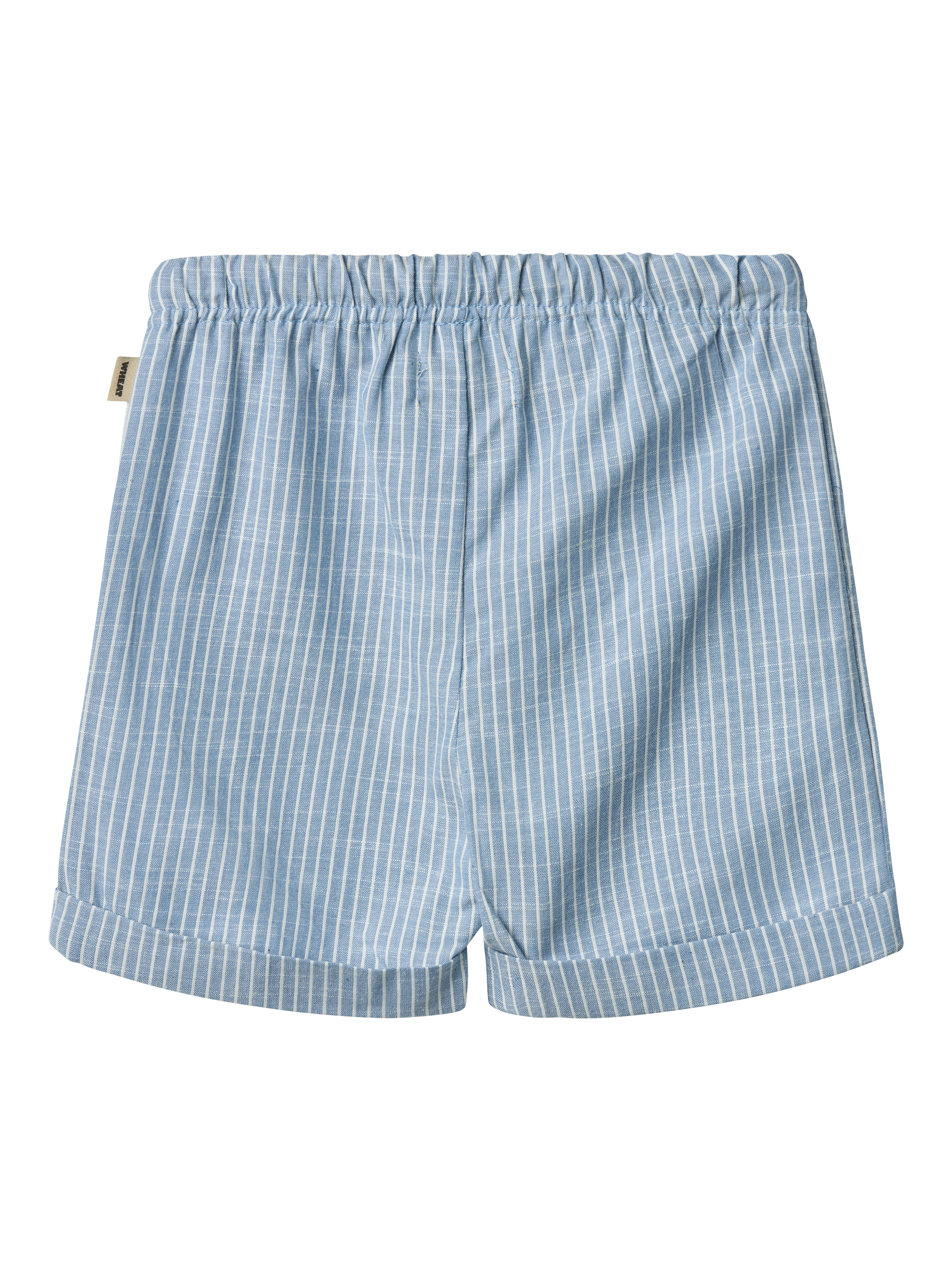 Product image 2 of 3, which shows WHEAT Baby Milton Cotton Striped Drawstring Shorts, 1048 Blue Stripe, 6 months
