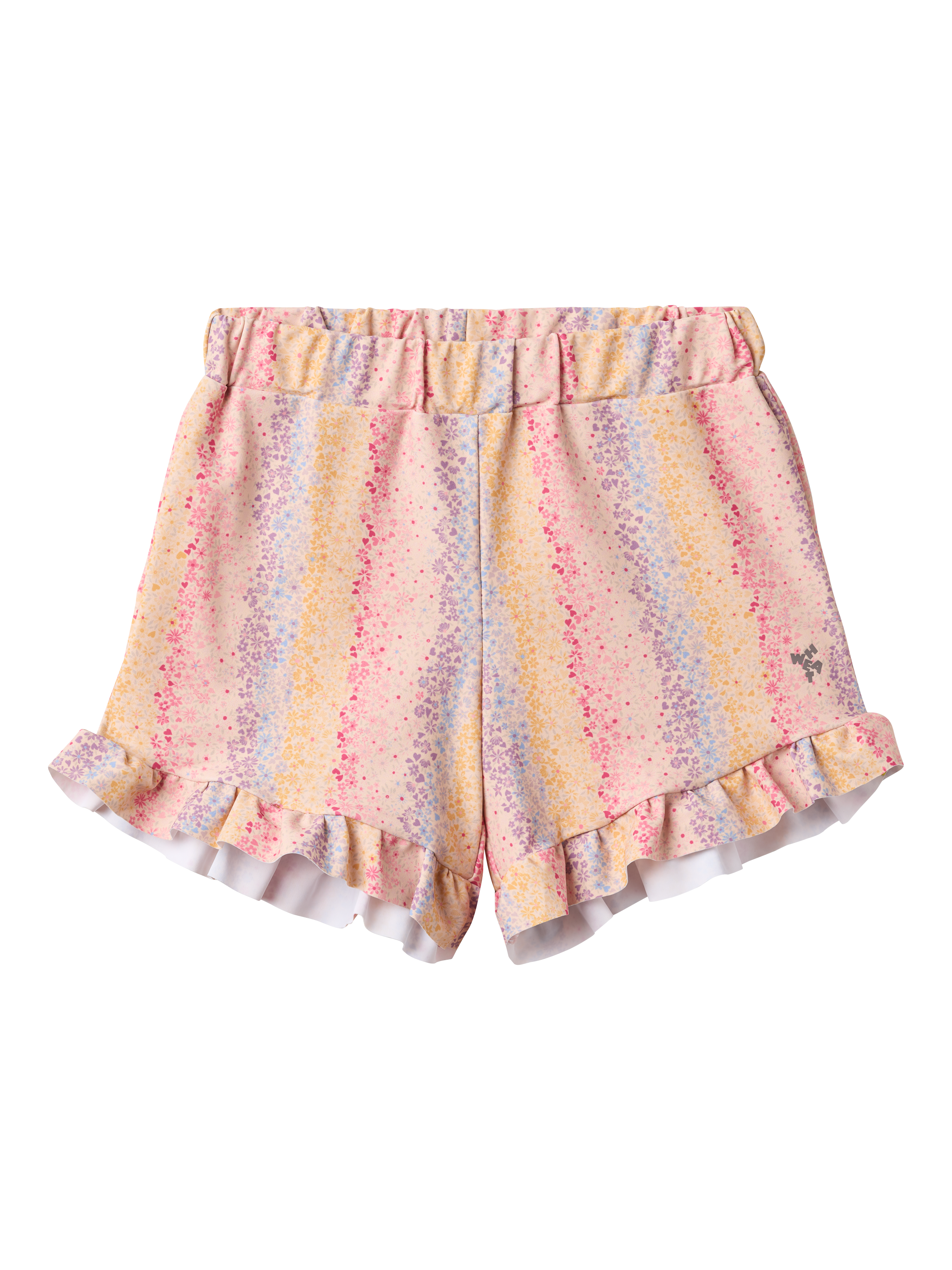 Product image 1 of 2, which shows WHEAT Kids' Isabella Rainbow Print Swim Shorts, 1234 Multi Rainbow, 12 months
