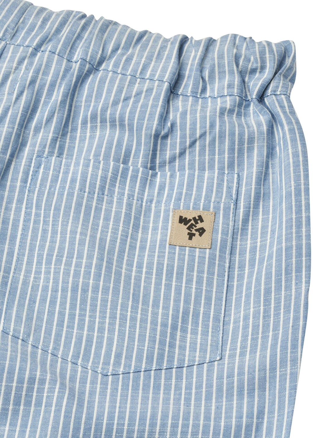 Product image 3 of 3, which shows WHEAT Kids' Sasha Cotton Striped Drawstring Trousers, Blue, 3 years