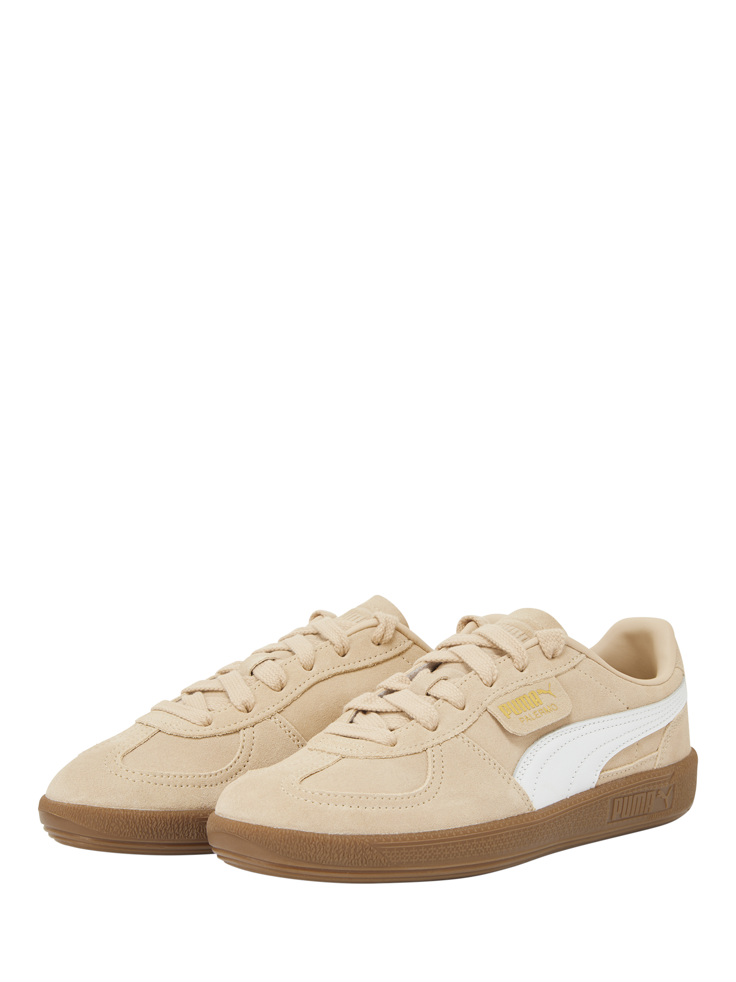 Product image 2 of 6, which shows PUMA Palermo Suede Blend Lace Up Trainers, Sand/White, 4