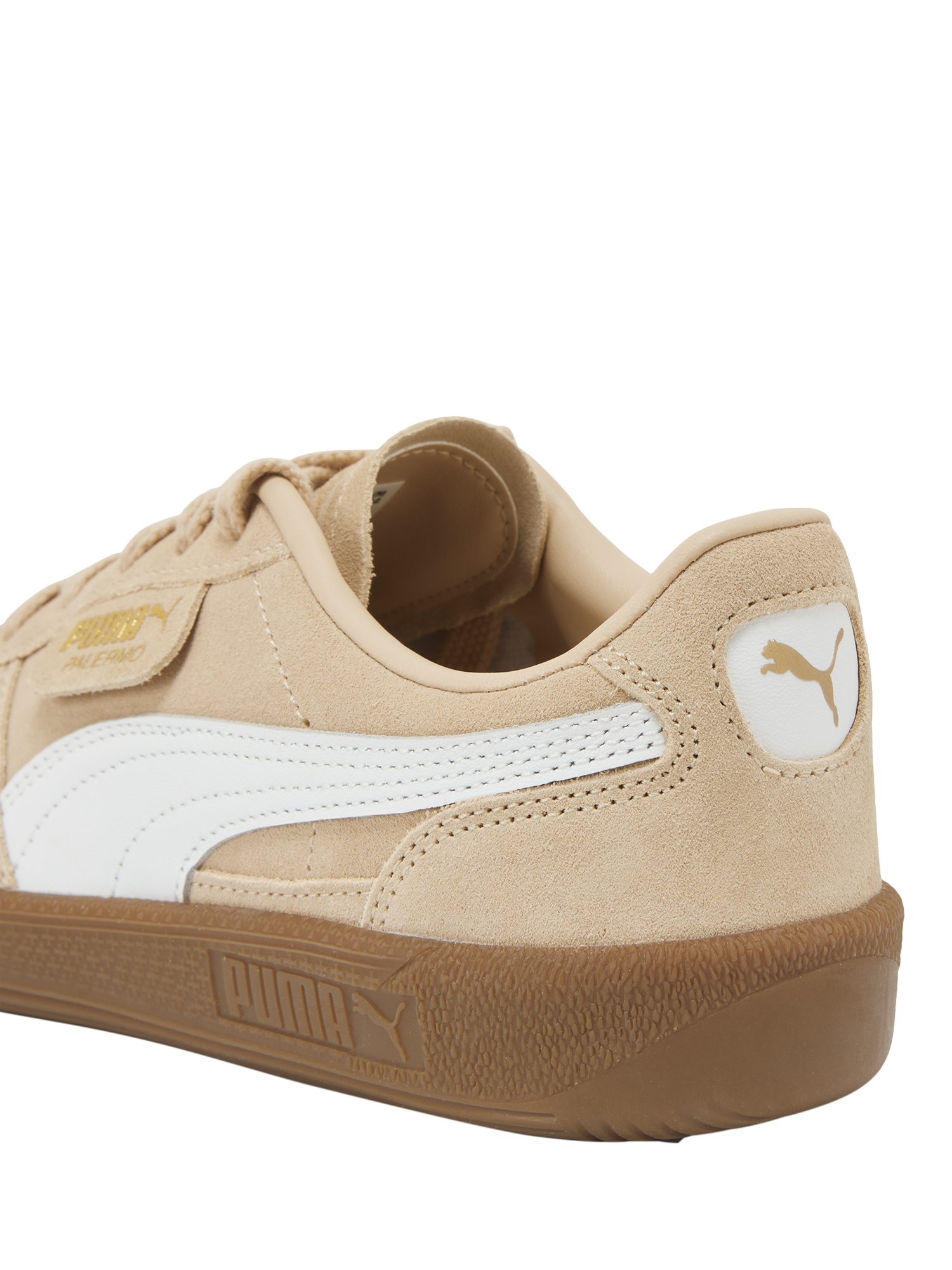 Product image 3 of 6, which shows PUMA Palermo Suede Blend Lace Up Trainers, Sand/White, 4