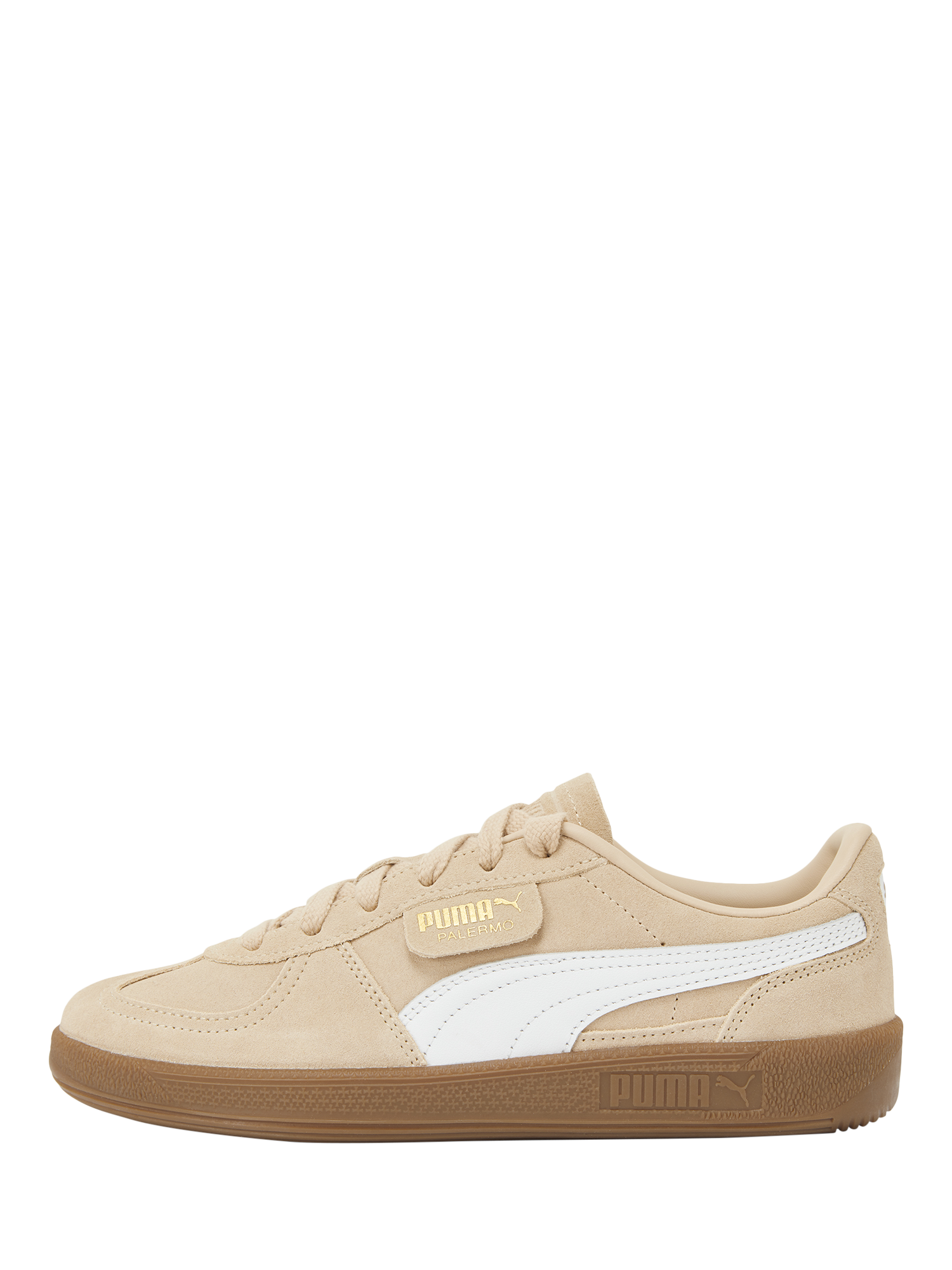 Product image 4 of 6, which shows PUMA Palermo Suede Blend Lace Up Trainers, Sand/White, 4
