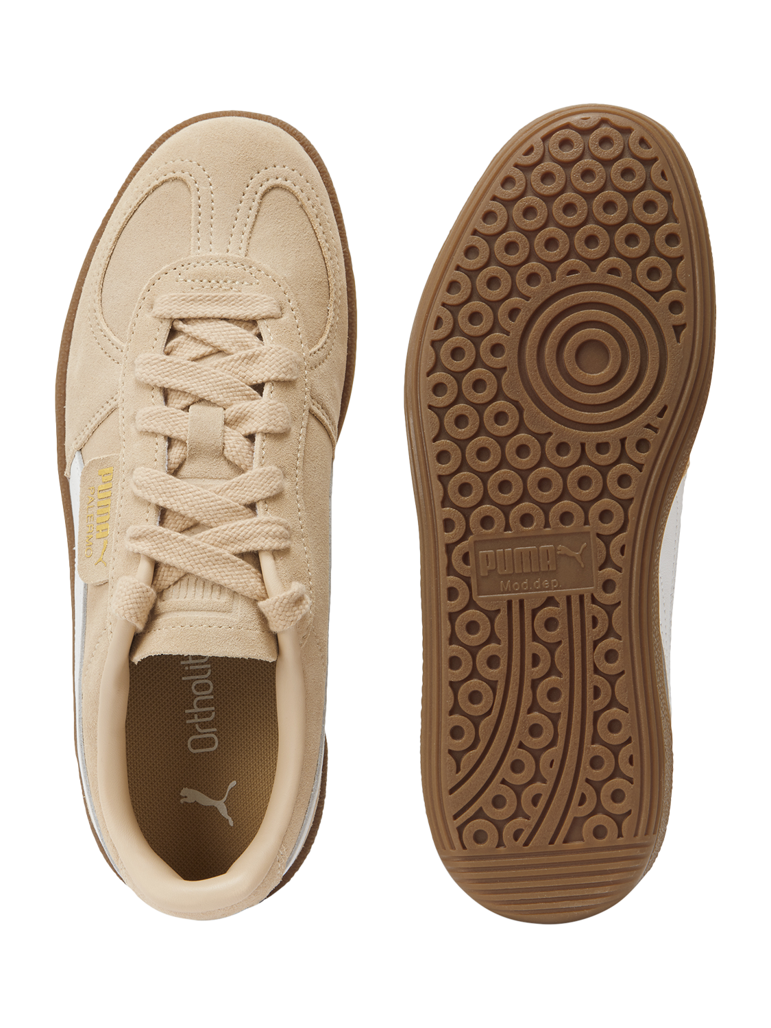 Product image 5 of 6, which shows PUMA Palermo Suede Blend Lace Up Trainers, Sand/White, 4