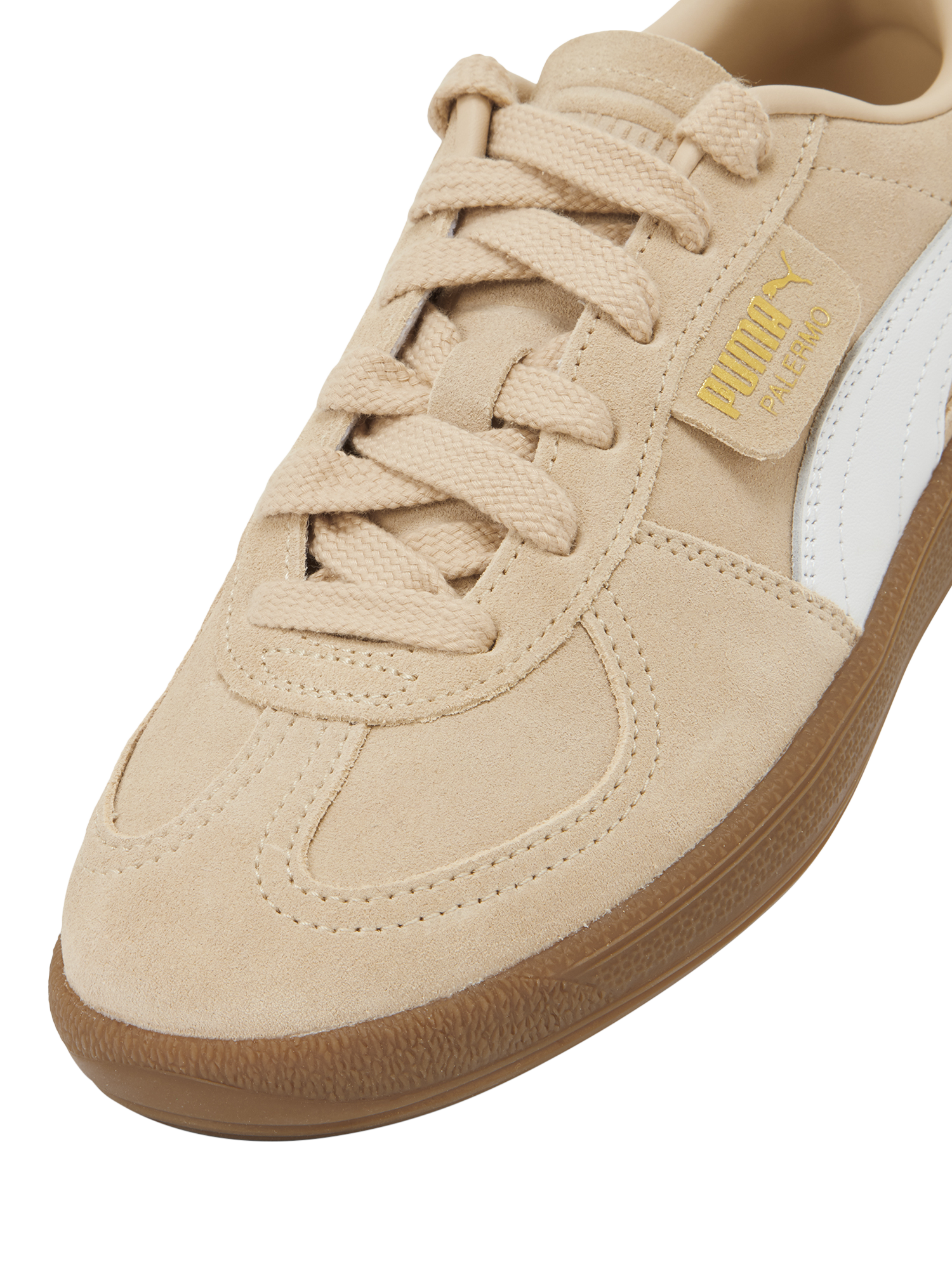 Product image 6 of 6, which shows PUMA Palermo Suede Blend Lace Up Trainers, Sand/White, 4
