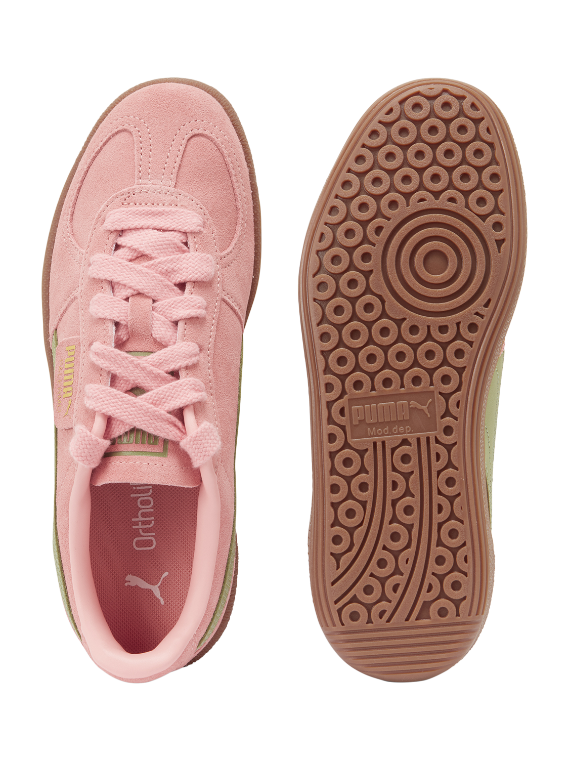Product image 5 of 6, which shows PUMA Palermo Suede Blend Lace Up Trainers, Pink/Green, 4