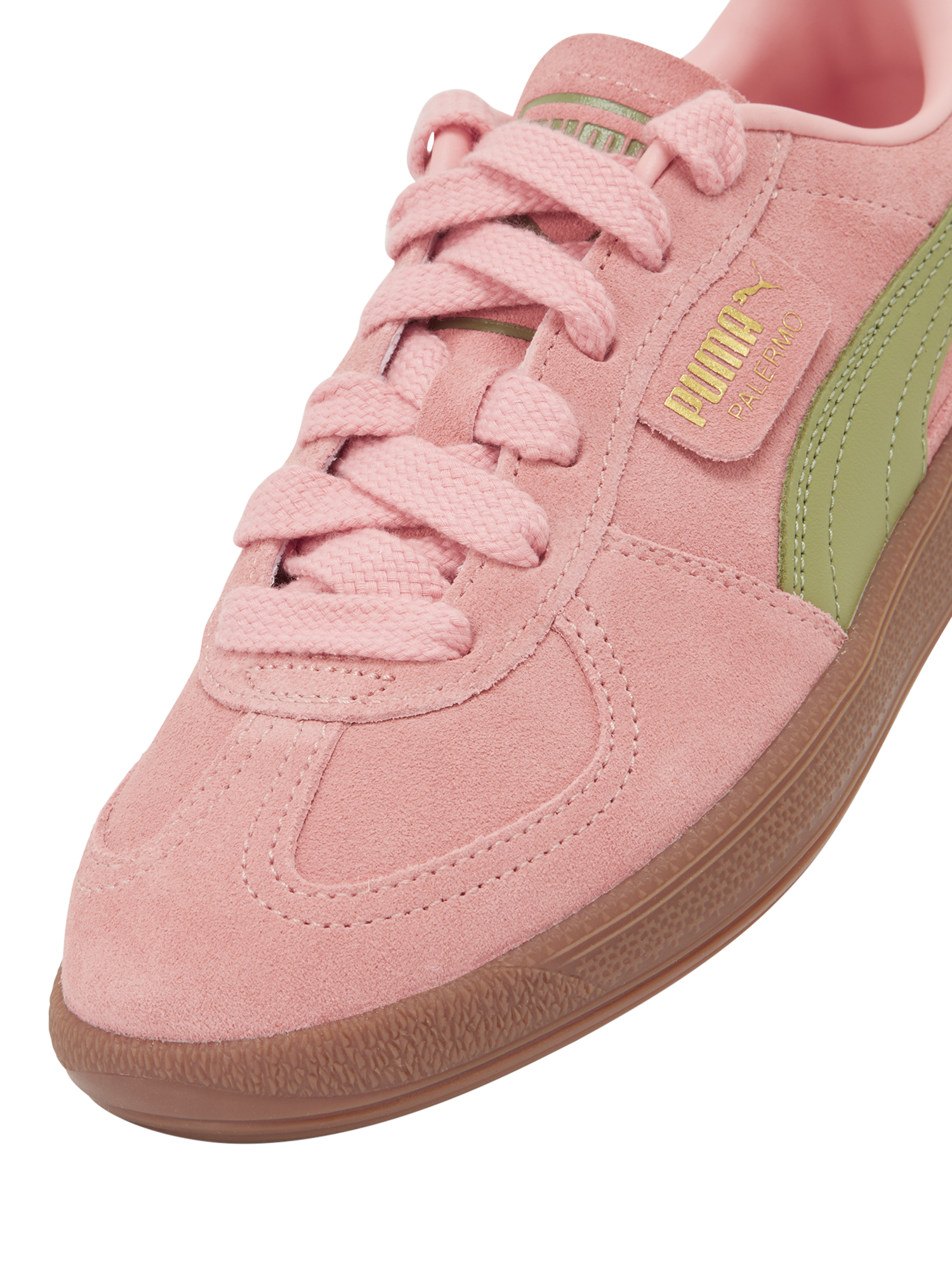Product image 6 of 6, which shows PUMA Palermo Suede Blend Lace Up Trainers, Pink/Green, 4