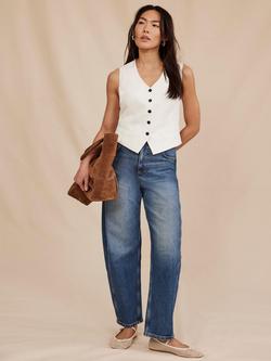Mint Velvet Cotton Blend Barrel Leg Jeans, Blue
