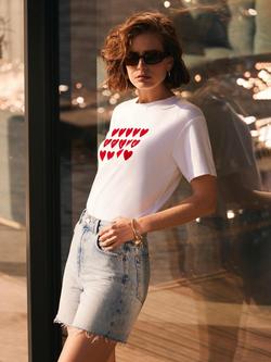 Mint Velvet White Heart Graphic Cotton T-Shirt, White Ivory