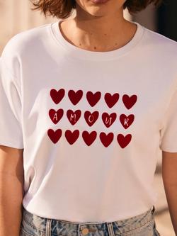 Mint Velvet White Heart Graphic Cotton T-Shirt - view 2, White Ivory